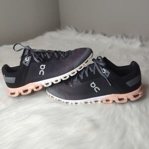 On Cloudflow Running Shoes Womens Black Rose Gold Breathable Sneakers